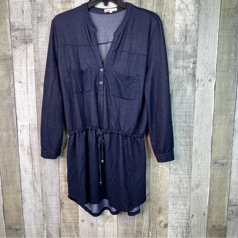 Love Culture Large Navy Blue V-Neck Tabbed Sleeves Drawstring Waistband Shirt